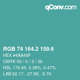カラーコード: RGB 74 164.2 159.6 | qconv.com