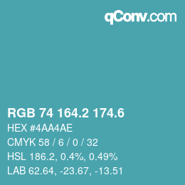 カラーコード: RGB 74 164.2 174.6 | qconv.com