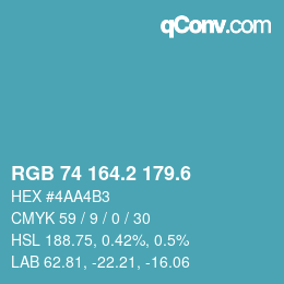 カラーコード: RGB 74 164.2 179.6 | qconv.com