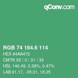 カラーコード: RGB 74 164.6 114 | qconv.com