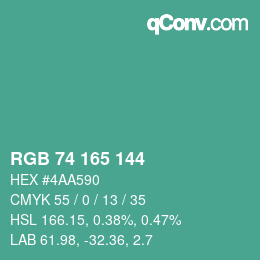 カラーコード: RGB 74 165 144 | qconv.com