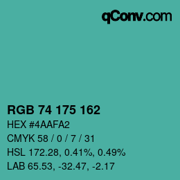 Color code: RGB 74 175 162 | qconv.com