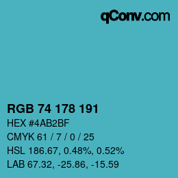 颜色代码: RGB 74 178 191 | qconv.com
