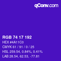 Color code: RGB 74 17 192 | qconv.com