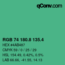 カラーコード: RGB 74 180.8 135.4 | qconv.com