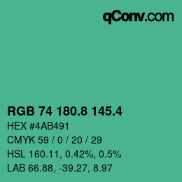 カラーコード: RGB 74 180.8 145.4 | qconv.com