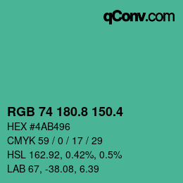 カラーコード: RGB 74 180.8 150.4 | qconv.com