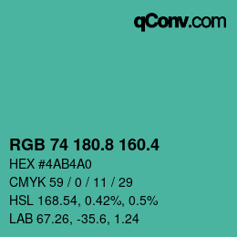 カラーコード: RGB 74 180.8 160.4 | qconv.com