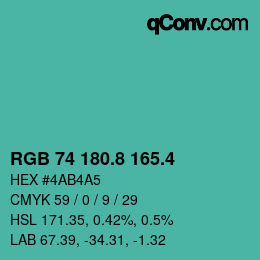カラーコード: RGB 74 180.8 165.4 | qconv.com