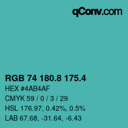 カラーコード: RGB 74 180.8 175.4 | qconv.com