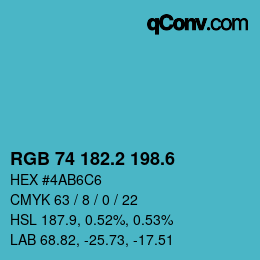 カラーコード: RGB 74 182.2 198.6 | qconv.com