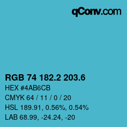 カラーコード: RGB 74 182.2 203.6 | qconv.com