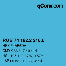 カラーコード: RGB 74 182.2 218.6 | qconv.com