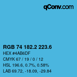 カラーコード: RGB 74 182.2 223.6 | qconv.com