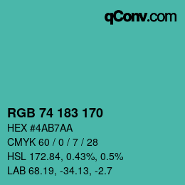 Color code: RGB 74 183 170 | qconv.com