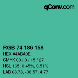 Color code: RGB 74 186 158 | qconv.com