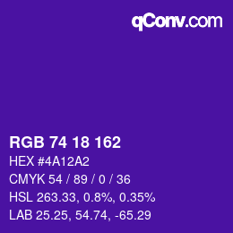Color code: RGB 74 18 162 | qconv.com