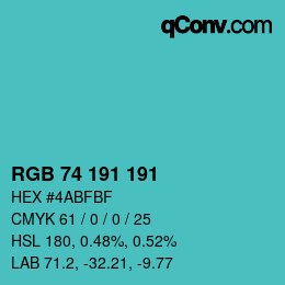 Color code: RGB 74 191 191 | qconv.com