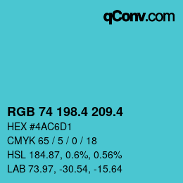 カラーコード: RGB 74 198.4 209.4 | qconv.com