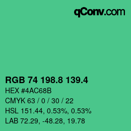 カラーコード: RGB 74 198.8 139.4 | qconv.com
