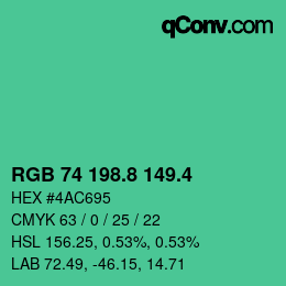カラーコード: RGB 74 198.8 149.4 | qconv.com
