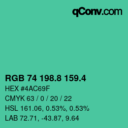 カラーコード: RGB 74 198.8 159.4 | qconv.com