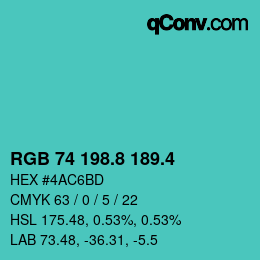 カラーコード: RGB 74 198.8 189.4 | qconv.com