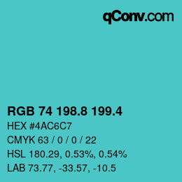 カラーコード: RGB 74 198.8 199.4 | qconv.com