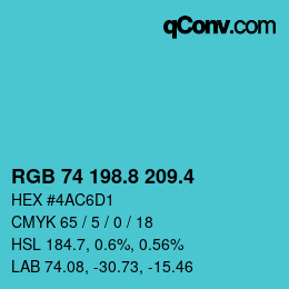 カラーコード: RGB 74 198.8 209.4 | qconv.com