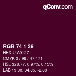 Color code: RGB 74 1 39 | qconv.com
