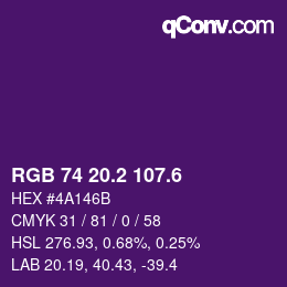 カラーコード: RGB 74 20.2 107.6 | qconv.com