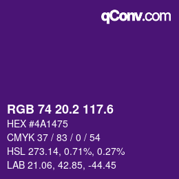 カラーコード: RGB 74 20.2 117.6 | qconv.com