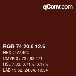 カラーコード: RGB 74 20.6 12.6 | qconv.com