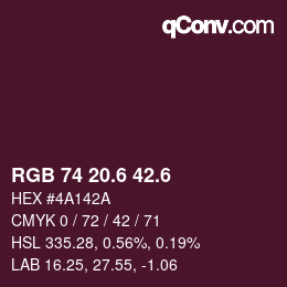 カラーコード: RGB 74 20.6 42.6 | qconv.com