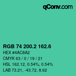 カラーコード: RGB 74 200.2 162.6 | qconv.com