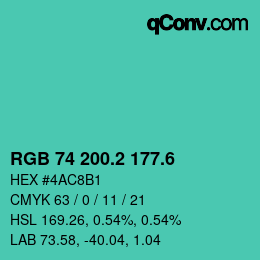 カラーコード: RGB 74 200.2 177.6 | qconv.com
