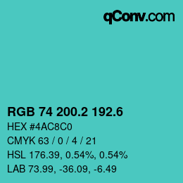 カラーコード: RGB 74 200.2 192.6 | qconv.com