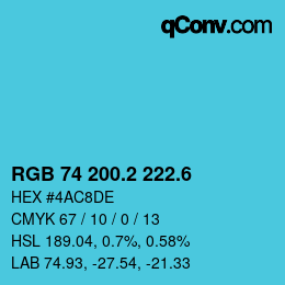 カラーコード: RGB 74 200.2 222.6 | qconv.com