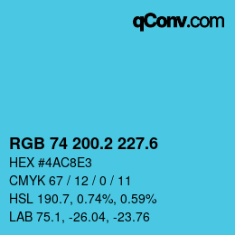 カラーコード: RGB 74 200.2 227.6 | qconv.com