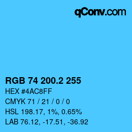 カラーコード: RGB 74 200.2 255 | qconv.com