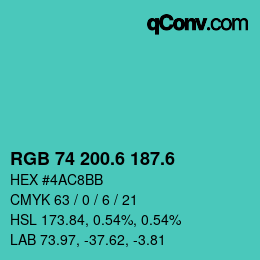 カラーコード: RGB 74 200.6 187.6 | qconv.com