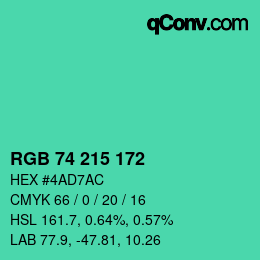 カラーコード: RGB 74 215 172 | qconv.com