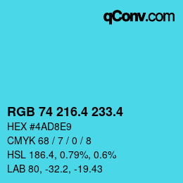 カラーコード: RGB 74 216.4 233.4 | qconv.com