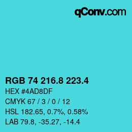 カラーコード: RGB 74 216.8 223.4 | qconv.com