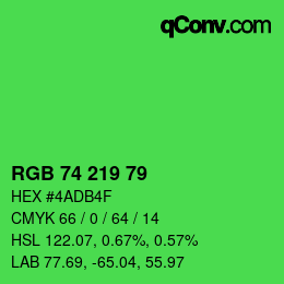 颜色代码: RGB 74 219 79 | qconv.com
