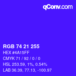 Farbcode: RGB 74 21 255 | qconv.com