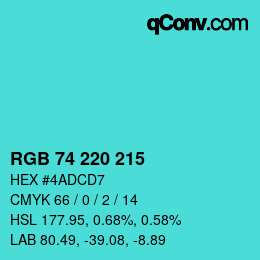 Color code: RGB 74 220 215 | qconv.com