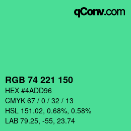 カラーコード: RGB 74 221 150 | qconv.com