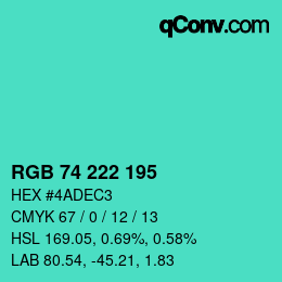 Color code: RGB 74 222 195 | qconv.com