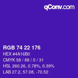 Color code: RGB 74 22 176 | qconv.com